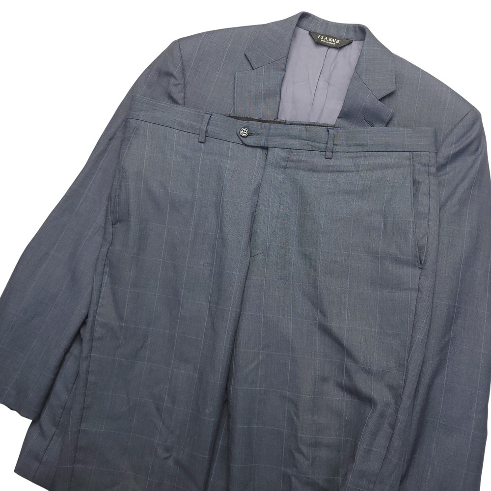 Jos A Bank Signature Suit Mens 41R 35x30‎ Blue Plaid Wool Silk 2 Piece Tailored